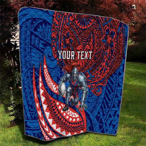 Personalised Newcastle Knights Quilt Polynesian Tribal Art Style With Armored Knight Mascot