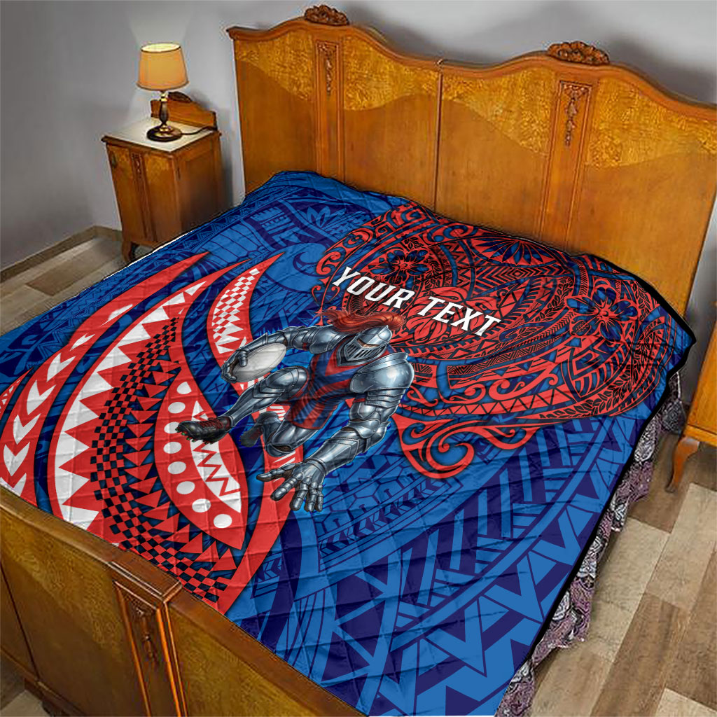 Personalised Newcastle Knights Quilt Polynesian Tribal Art Style With Armored Knight Mascot