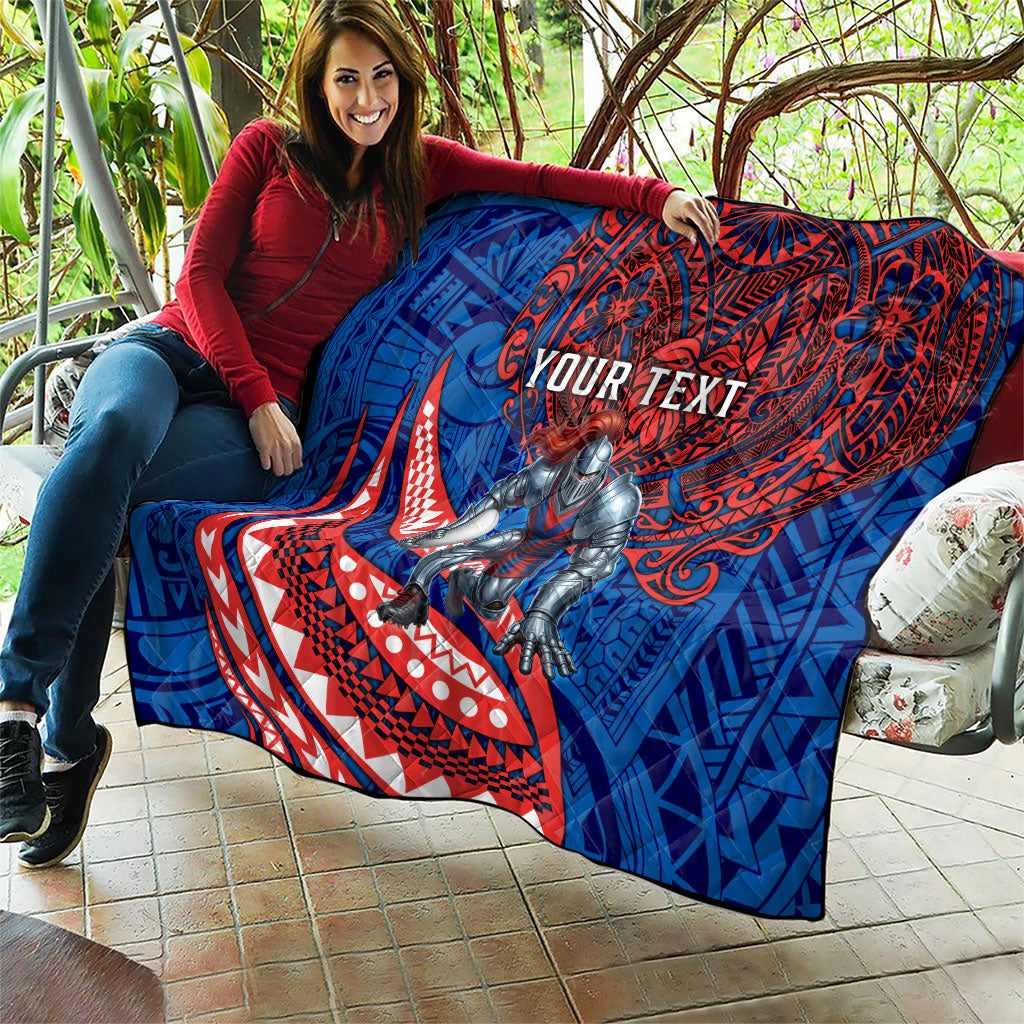 Personalised Newcastle Knights Quilt Polynesian Tribal Art Style With Armored Knight Mascot