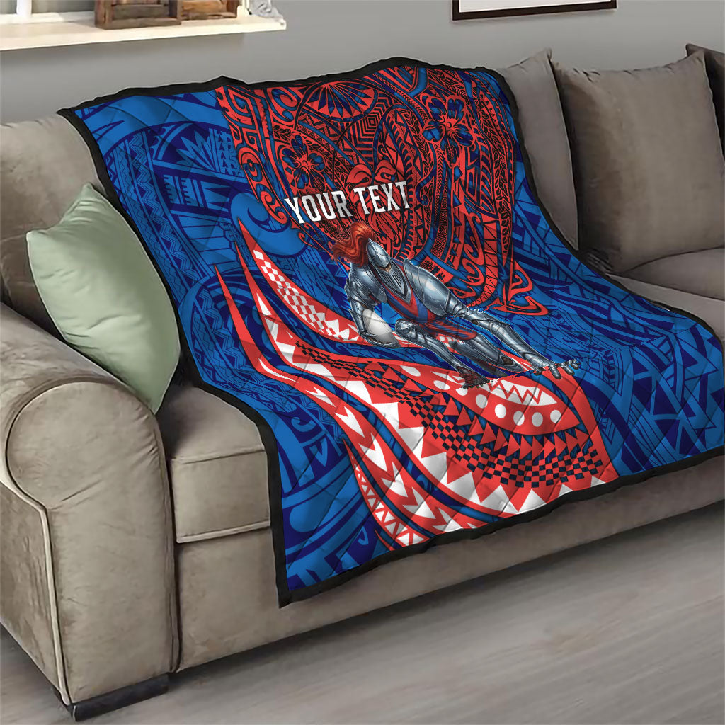 Personalised Newcastle Knights Quilt Polynesian Tribal Art Style With Armored Knight Mascot