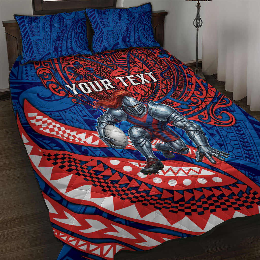 Personalised Newcastle Knights Quilt Bed Set Polynesian Tribal Art Style With Armored Knight Mascot