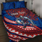 Personalised Newcastle Knights Quilt Bed Set Polynesian Tribal Art Style With Armored Knight Mascot