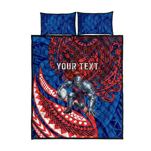 Personalised Newcastle Knights Quilt Bed Set Polynesian Tribal Art Style With Armored Knight Mascot
