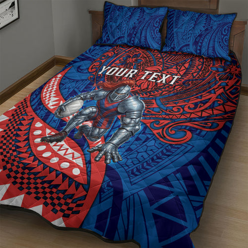 Personalised Newcastle Knights Quilt Bed Set Polynesian Tribal Art Style With Armored Knight Mascot
