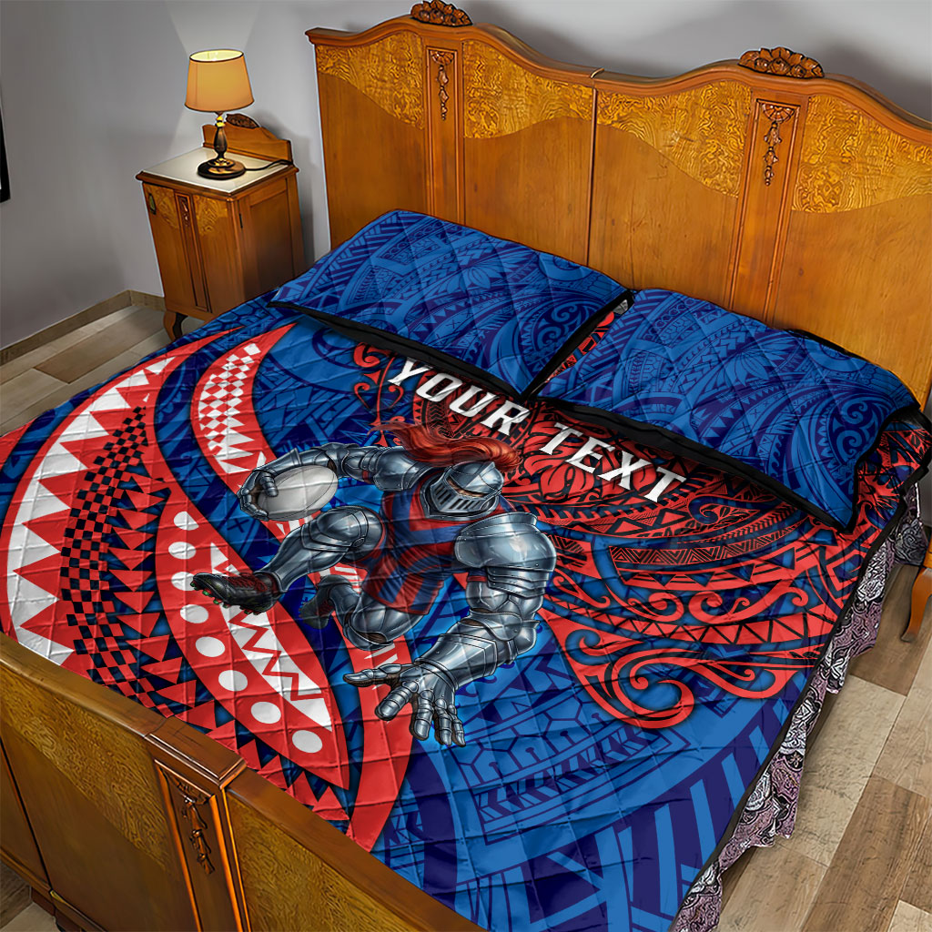 Personalised Newcastle Knights Quilt Bed Set Polynesian Tribal Art Style With Armored Knight Mascot