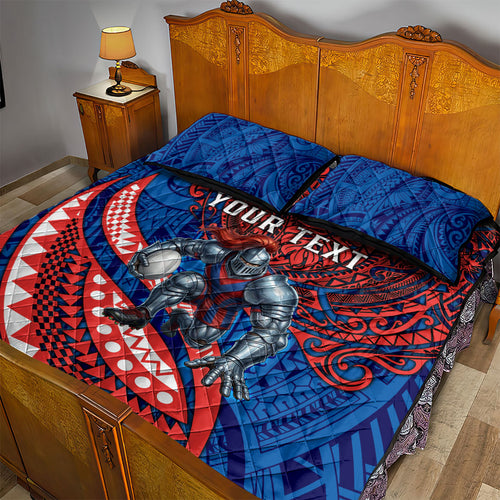 Personalised Newcastle Knights Quilt Bed Set Polynesian Tribal Art Style With Armored Knight Mascot