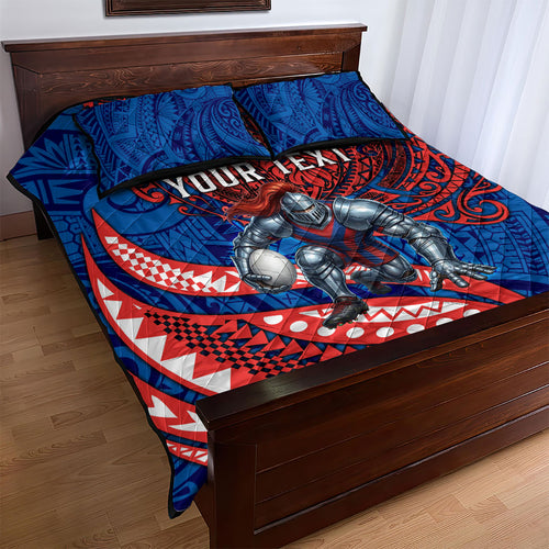Personalised Newcastle Knights Quilt Bed Set Polynesian Tribal Art Style With Armored Knight Mascot