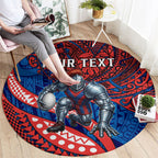 Personalised Newcastle Knights Round Carpet Polynesian Tribal Art Style With Armored Knight Mascot