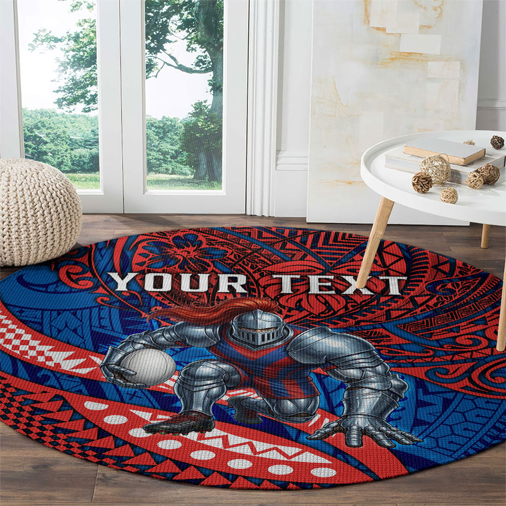 Personalised Newcastle Knights Round Carpet Polynesian Tribal Art Style With Armored Knight Mascot
