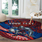 Personalised Newcastle Knights Round Carpet Polynesian Tribal Art Style With Armored Knight Mascot