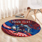 Personalised Newcastle Knights Round Carpet Polynesian Tribal Art Style With Armored Knight Mascot