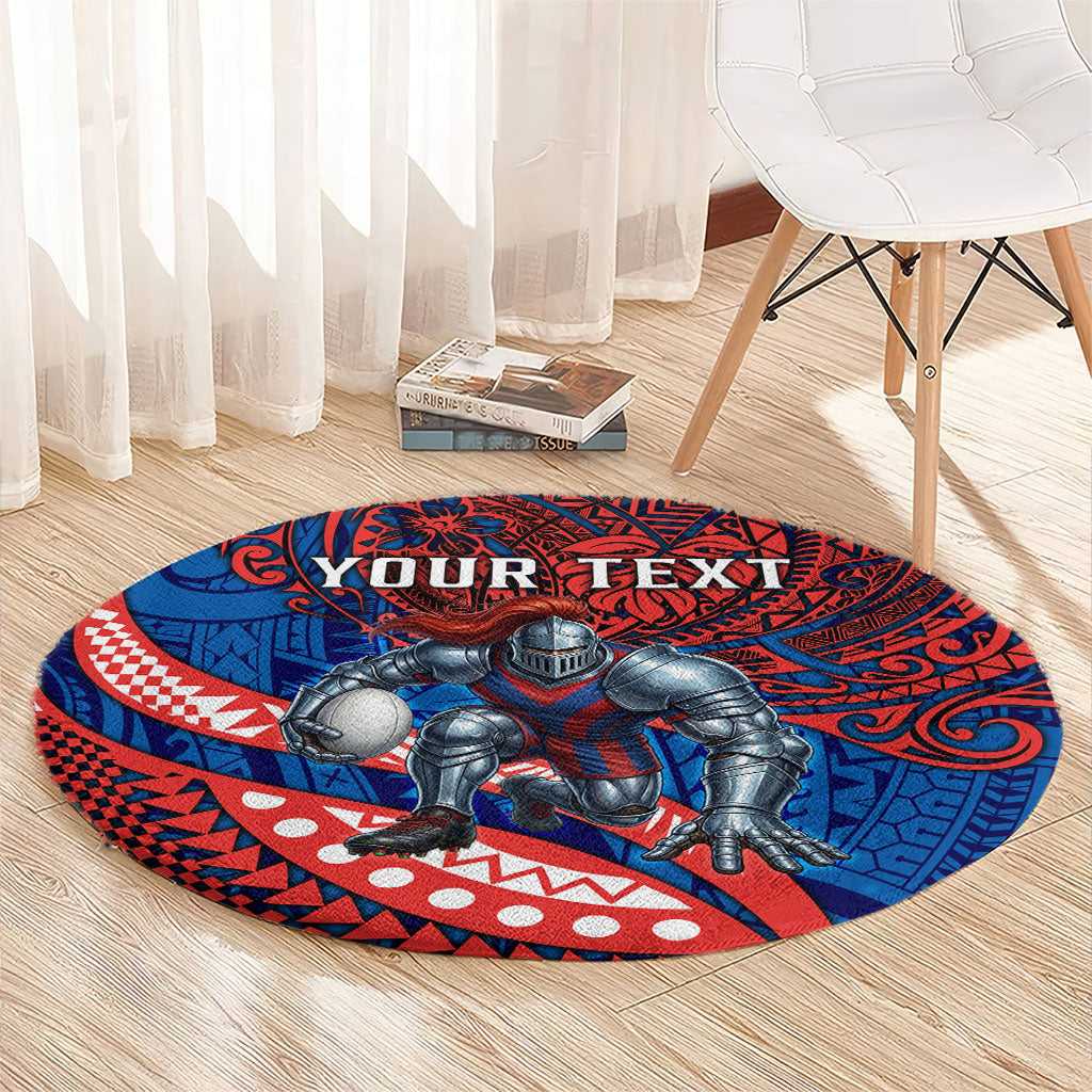 Personalised Newcastle Knights Round Carpet Polynesian Tribal Art Style With Armored Knight Mascot