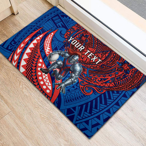 Personalised Newcastle Knights Rubber Doormat Polynesian Tribal Art Style With Armored Knight Mascot