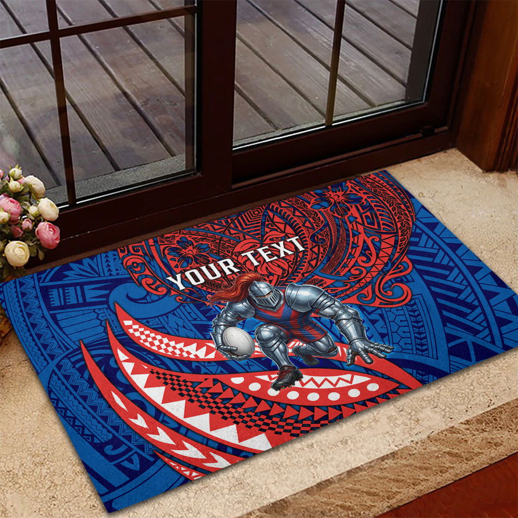 Personalised Newcastle Knights Rubber Doormat Polynesian Tribal Art Style With Armored Knight Mascot