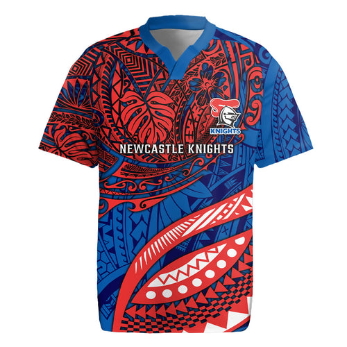 Personalised Newcastle Knights Rugby Jersey Polynesian Tribal Art Style With Armored Knight Mascot