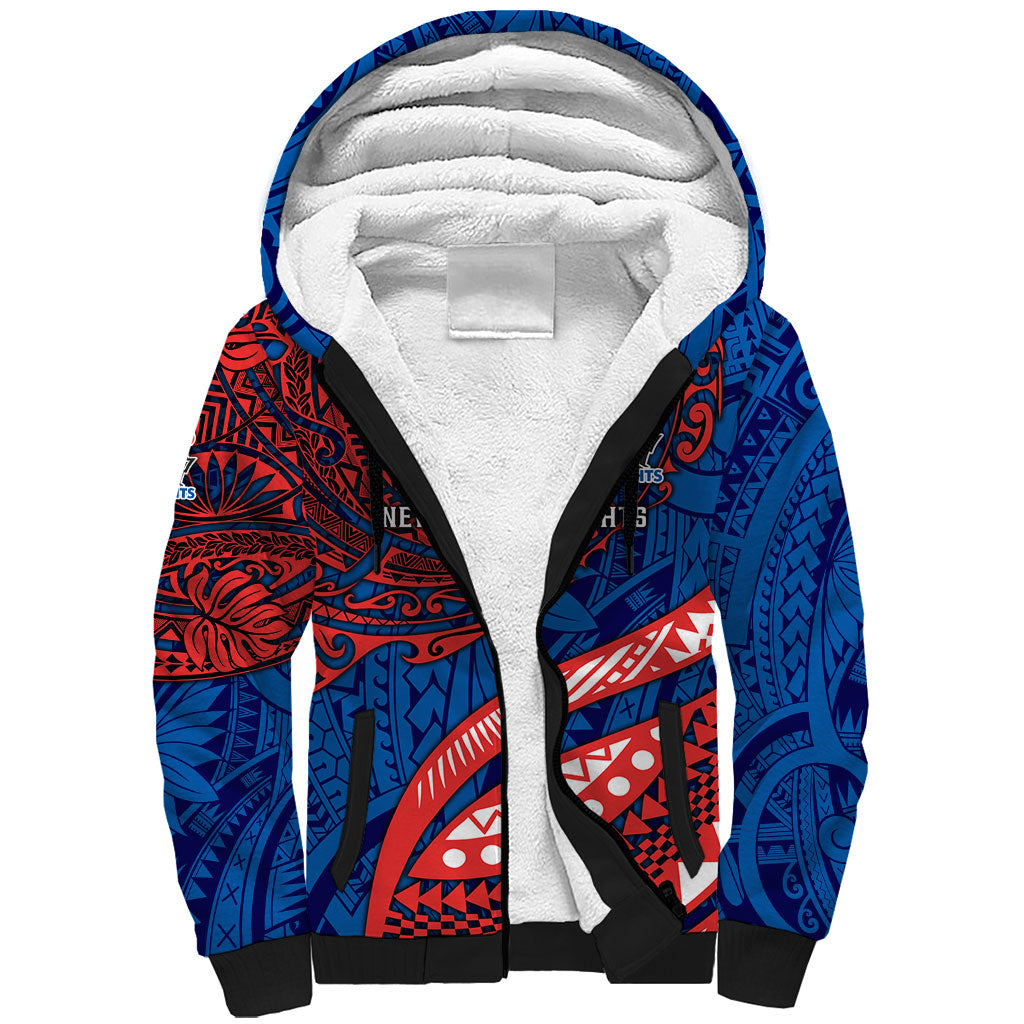 Personalised Newcastle Knights Sherpa Hoodie Polynesian Tribal Art Style With Armored Knight Mascot