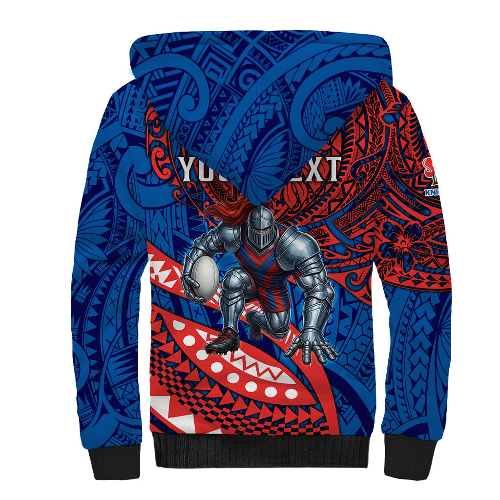Personalised Newcastle Knights Sherpa Hoodie Polynesian Tribal Art Style With Armored Knight Mascot