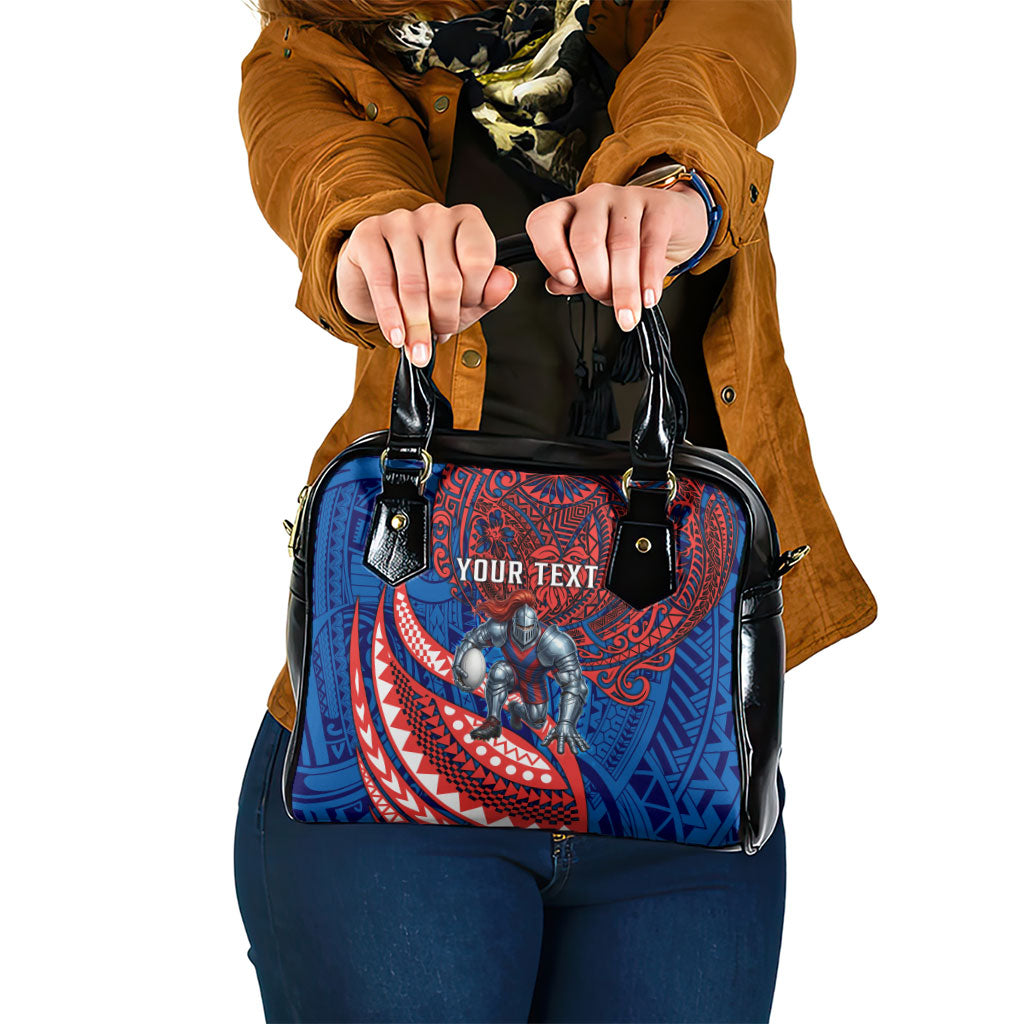 Personalised Newcastle Knights Shoulder Handbag Polynesian Tribal Art Style With Armored Knight Mascot