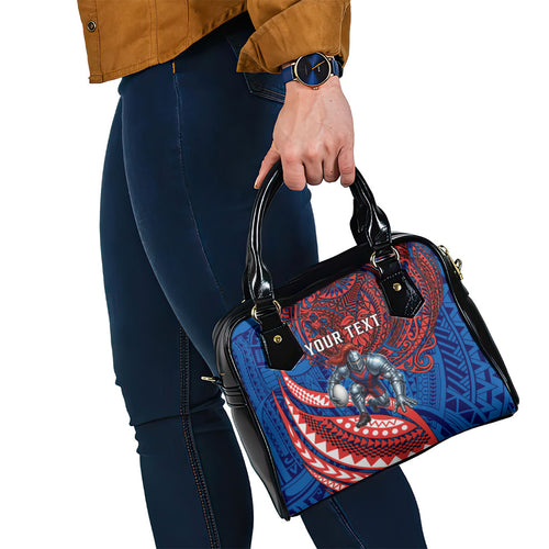 Personalised Newcastle Knights Shoulder Handbag Polynesian Tribal Art Style With Armored Knight Mascot