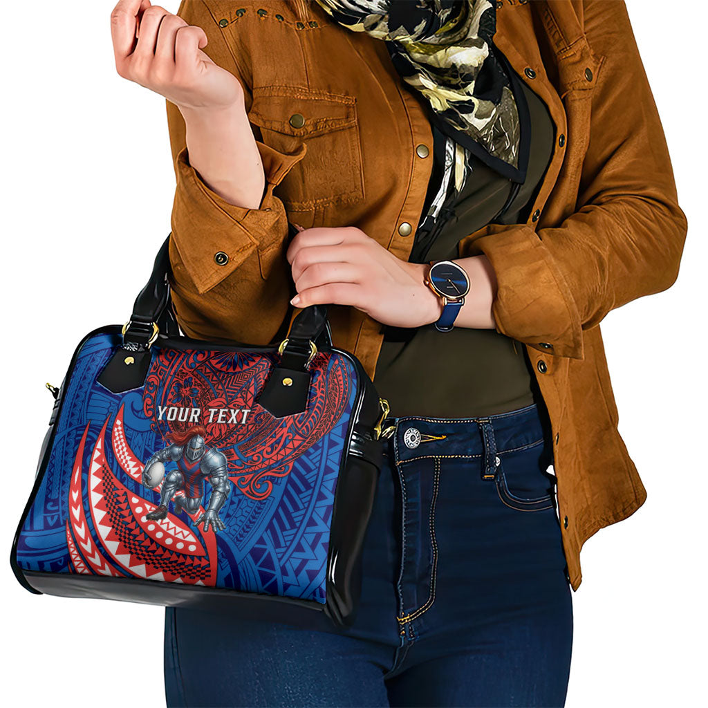 Personalised Newcastle Knights Shoulder Handbag Polynesian Tribal Art Style With Armored Knight Mascot