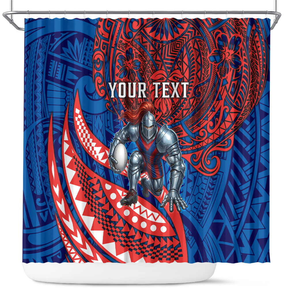 Personalised Newcastle Knights Shower Curtain Polynesian Tribal Art Style With Armored Knight Mascot