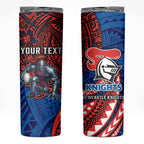 Personalised Newcastle Knights Skinny Tumbler Polynesian Tribal Art Style With Armored Knight Mascot