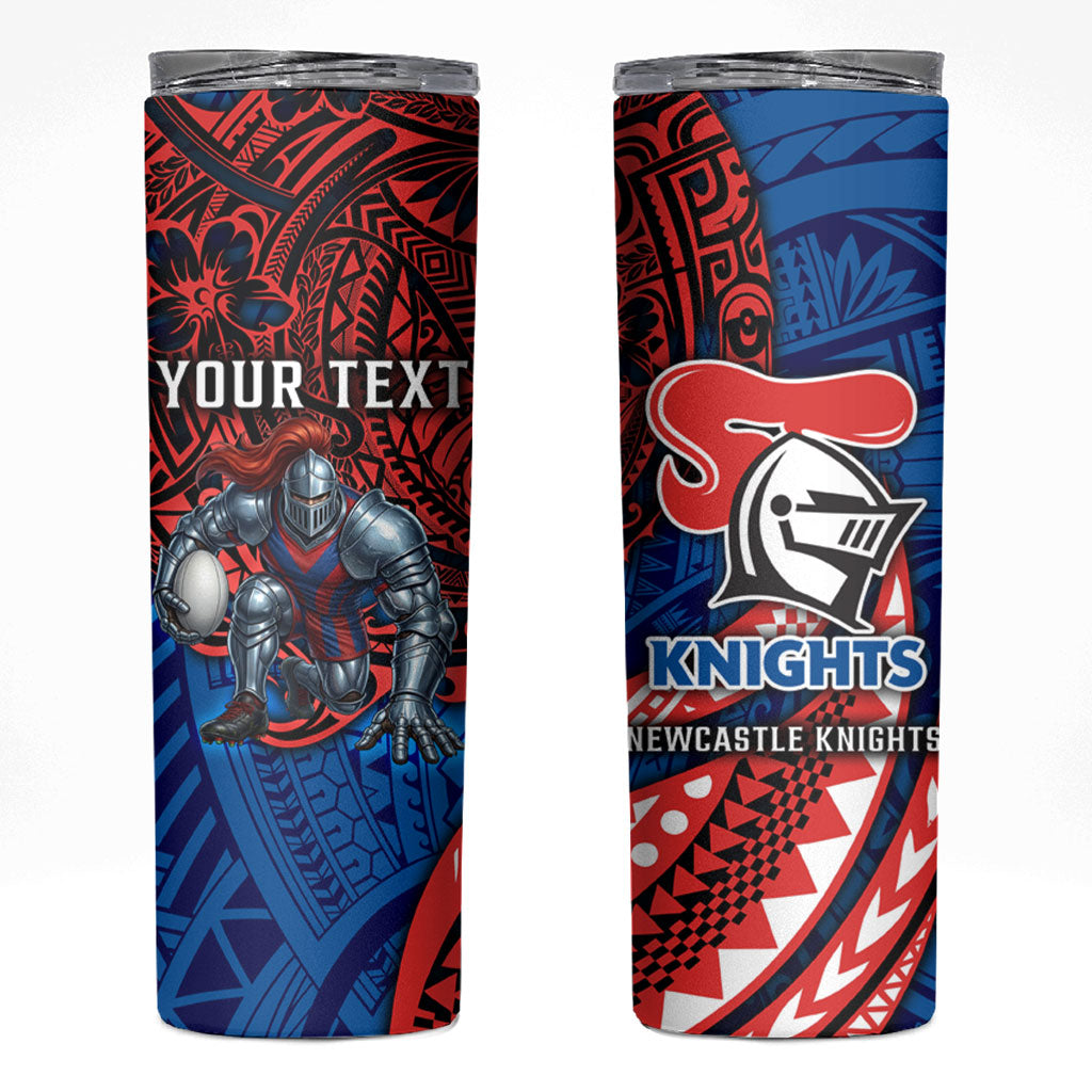 Personalised Newcastle Knights Skinny Tumbler Polynesian Tribal Art Style With Armored Knight Mascot