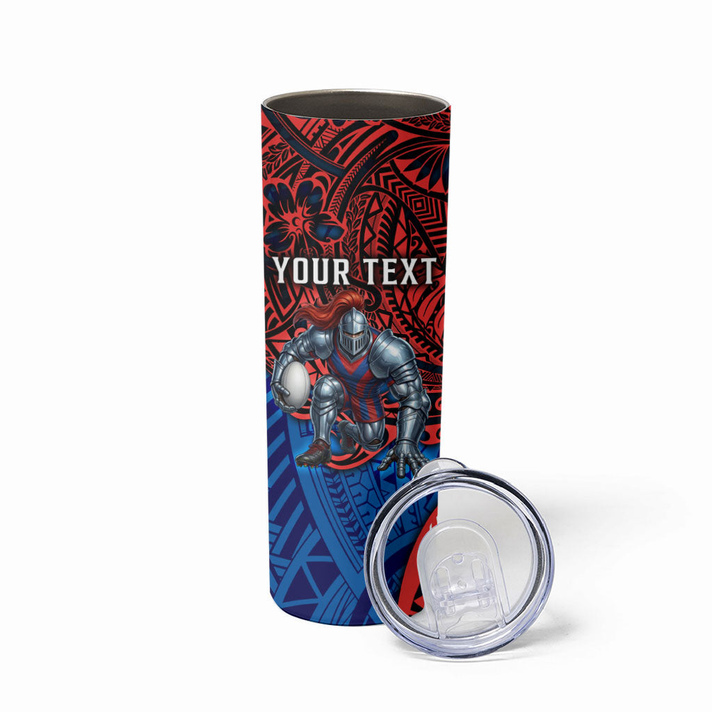 Personalised Newcastle Knights Skinny Tumbler Polynesian Tribal Art Style With Armored Knight Mascot