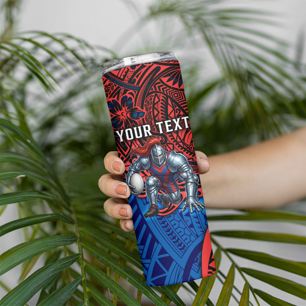 Personalised Newcastle Knights Skinny Tumbler Polynesian Tribal Art Style With Armored Knight Mascot