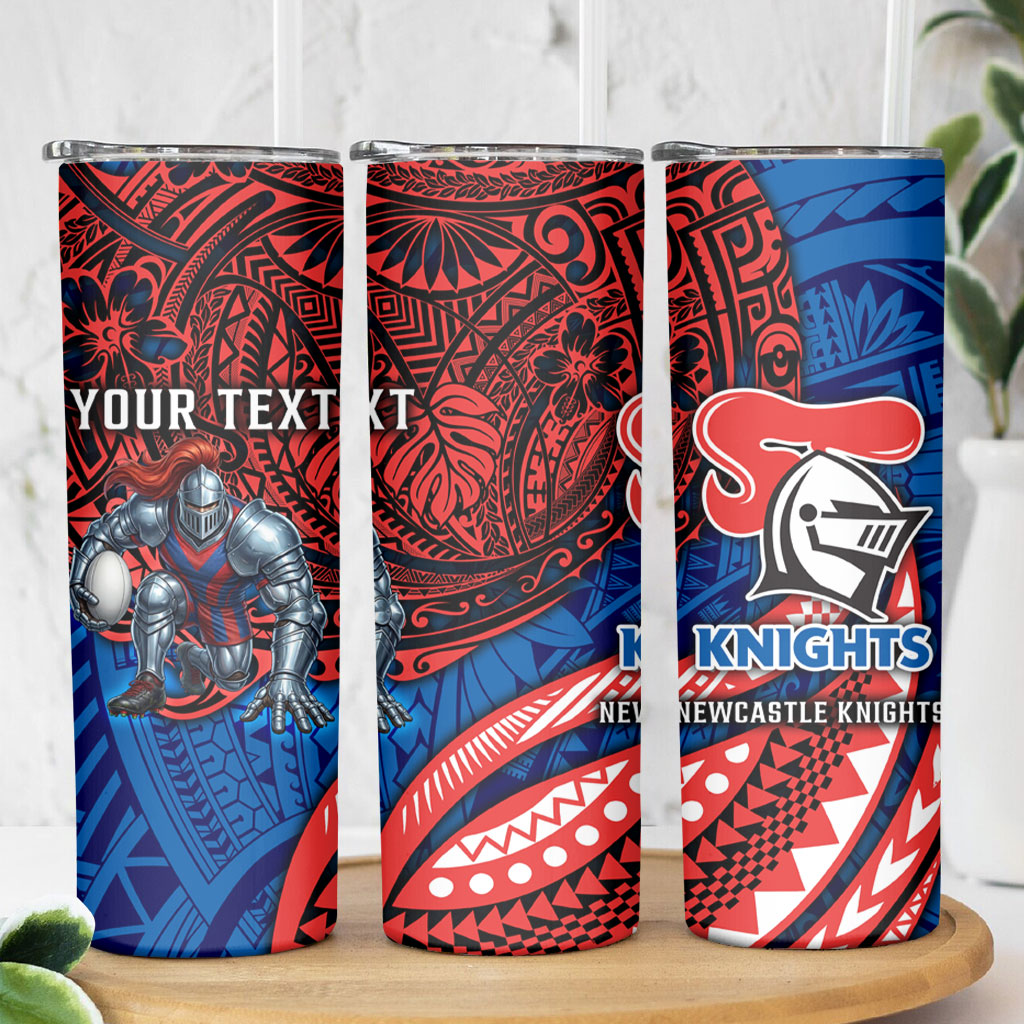 Personalised Newcastle Knights Skinny Tumbler Polynesian Tribal Art Style With Armored Knight Mascot