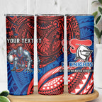 Personalised Newcastle Knights Skinny Tumbler Polynesian Tribal Art Style With Armored Knight Mascot