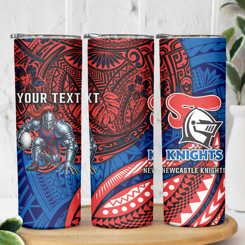 Personalised Newcastle Knights Skinny Tumbler Polynesian Tribal Art Style With Armored Knight Mascot