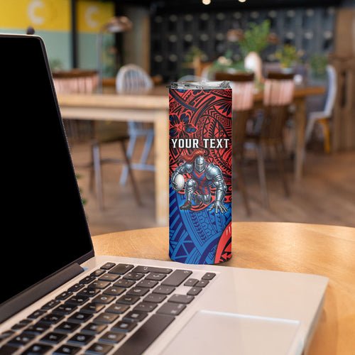 Personalised Newcastle Knights Skinny Tumbler Polynesian Tribal Art Style With Armored Knight Mascot
