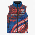 Personalised Newcastle Knights Sleeveless Puffer Jacket Polynesian Tribal Art Style With Armored Knight Mascot
