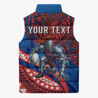 Personalised Newcastle Knights Sleeveless Puffer Jacket Polynesian Tribal Art Style With Armored Knight Mascot