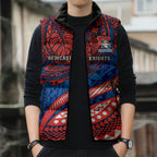 Personalised Newcastle Knights Sleeveless Puffer Jacket Polynesian Tribal Art Style With Armored Knight Mascot