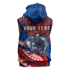 Personalised Newcastle Knights Sleeveless Zip Hoodie Polynesian Tribal Art Style With Armored Knight Mascot