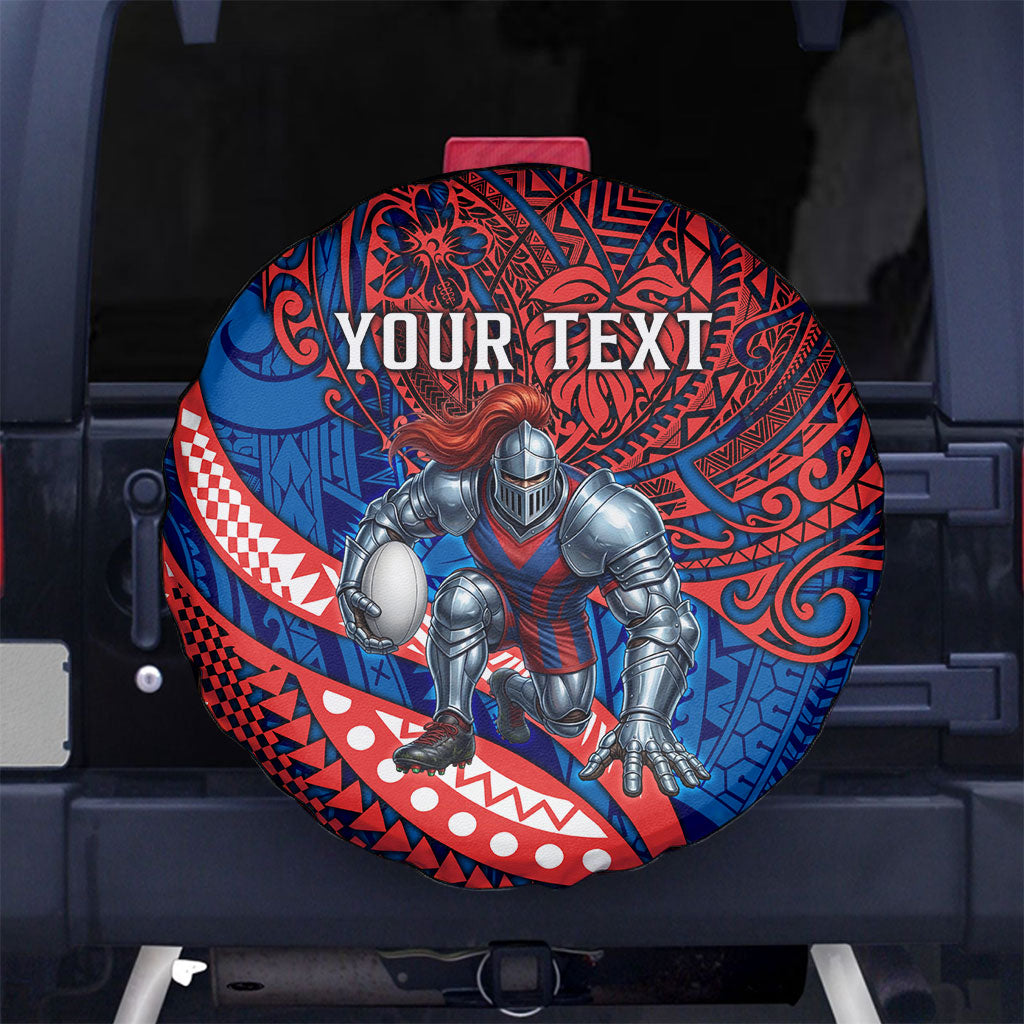 Personalised Newcastle Knights Spare Tire Cover Polynesian Tribal Art Style With Armored Knight Mascot
