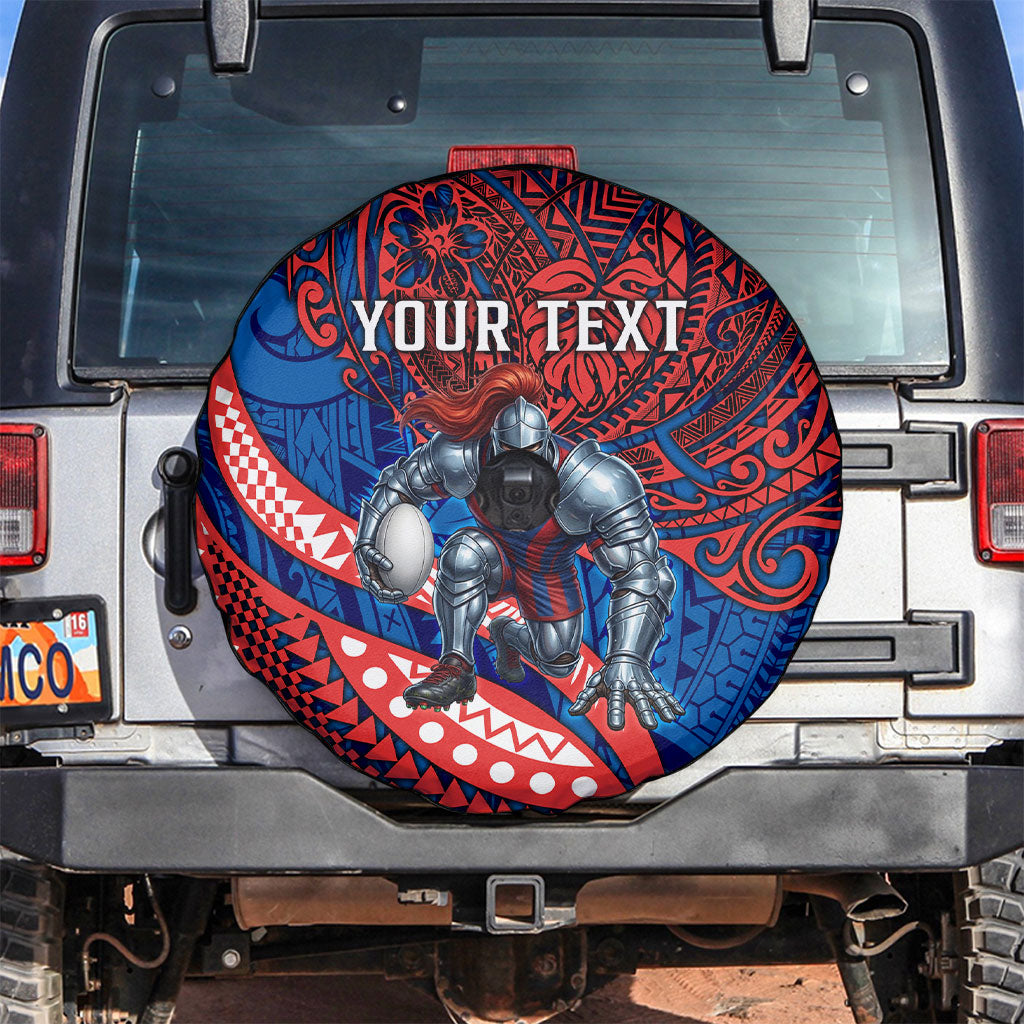 Personalised Newcastle Knights Spare Tire Cover Polynesian Tribal Art Style With Armored Knight Mascot
