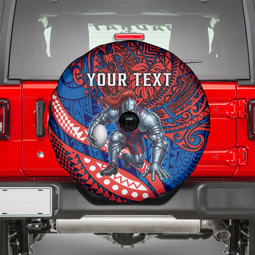 Personalised Newcastle Knights Spare Tire Cover Polynesian Tribal Art Style With Armored Knight Mascot