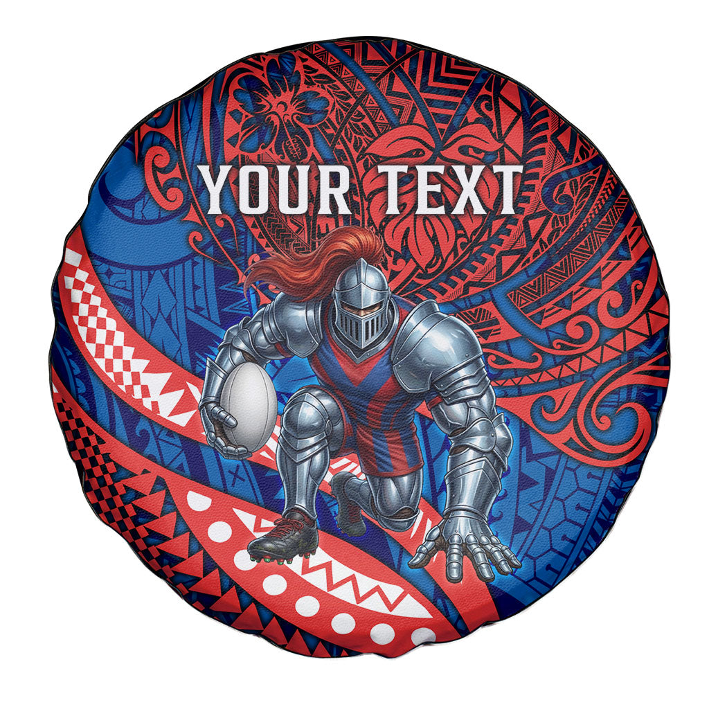 Personalised Newcastle Knights Spare Tire Cover Polynesian Tribal Art Style With Armored Knight Mascot