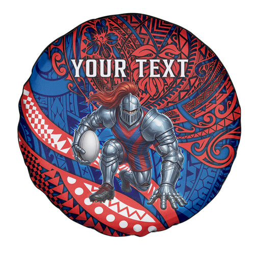 Personalised Newcastle Knights Spare Tire Cover Polynesian Tribal Art Style With Armored Knight Mascot