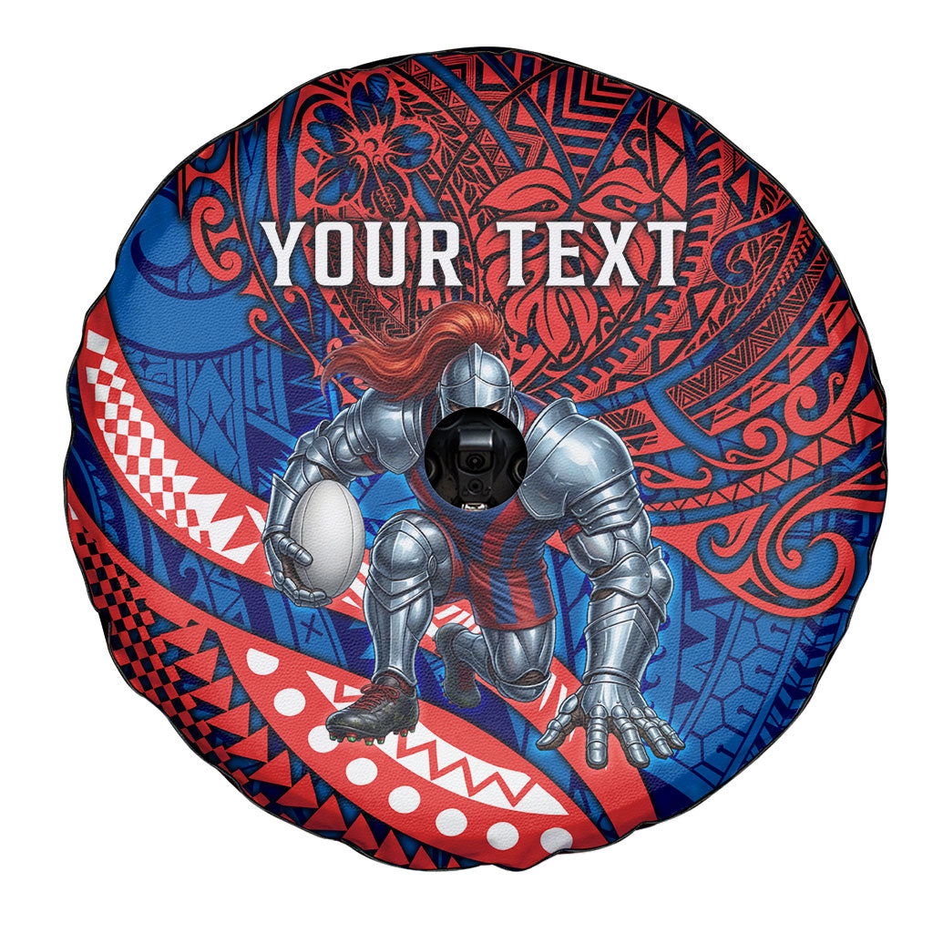 Personalised Newcastle Knights Spare Tire Cover Polynesian Tribal Art Style With Armored Knight Mascot