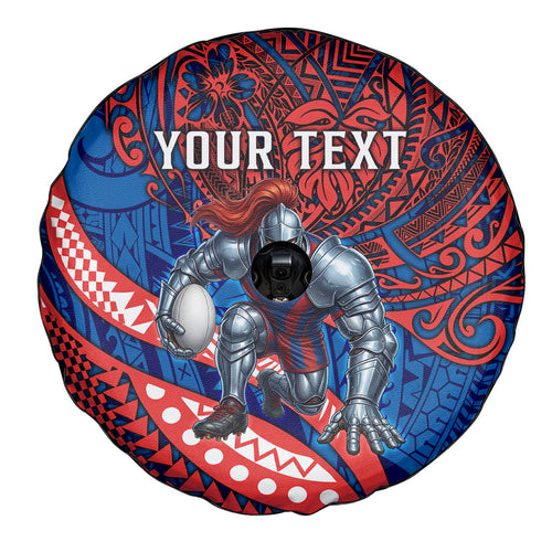 Personalised Newcastle Knights Spare Tire Cover Polynesian Tribal Art Style With Armored Knight Mascot