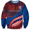 Personalised Newcastle Knights Sweatshirt Polynesian Tribal Art Style With Armored Knight Mascot