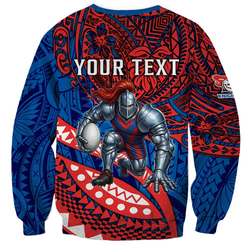 Personalised Newcastle Knights Sweatshirt Polynesian Tribal Art Style With Armored Knight Mascot