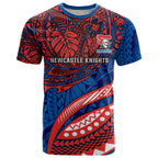 Personalised Newcastle Knights T Shirt Polynesian Tribal Art Style With Armored Knight Mascot
