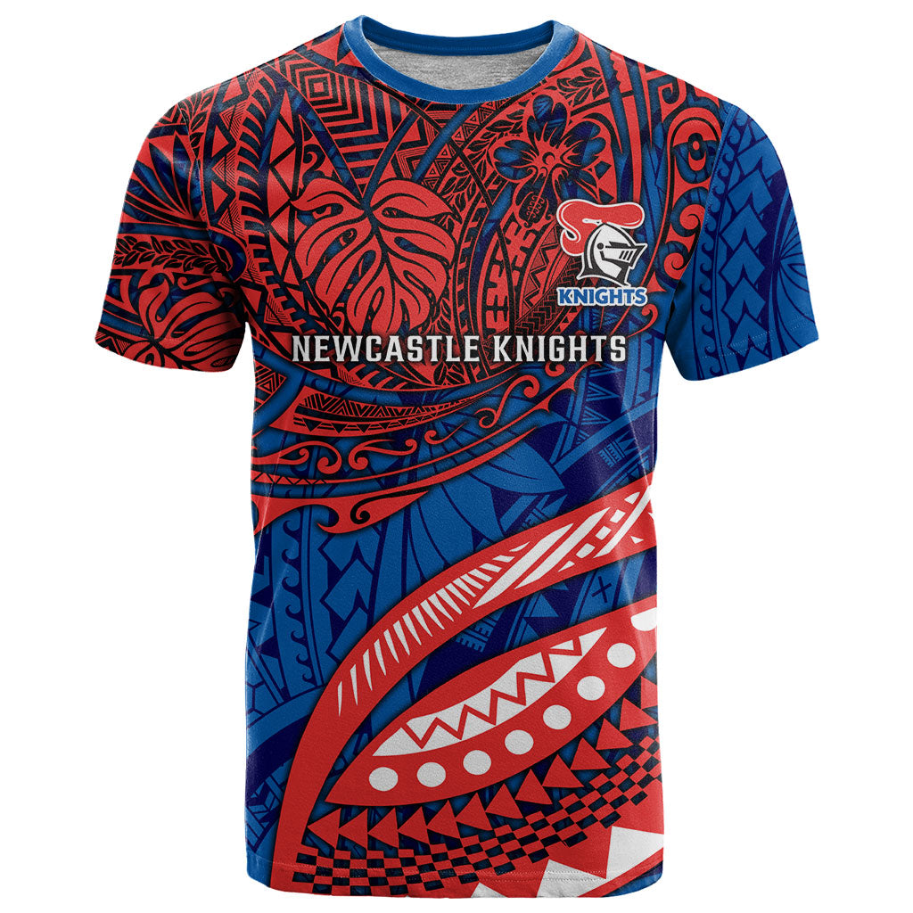 Personalised Newcastle Knights T Shirt Polynesian Tribal Art Style With Armored Knight Mascot
