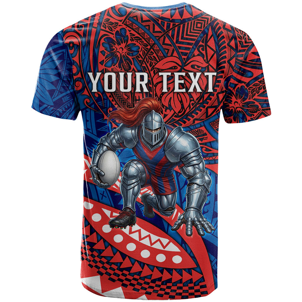 Personalised Newcastle Knights T Shirt Polynesian Tribal Art Style With Armored Knight Mascot