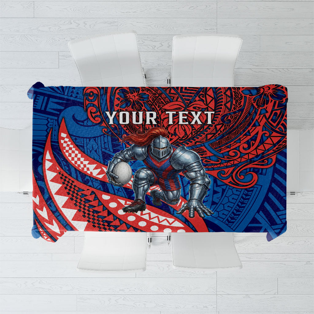 Personalised Newcastle Knights Tablecloth Polynesian Tribal Art Style With Armored Knight Mascot